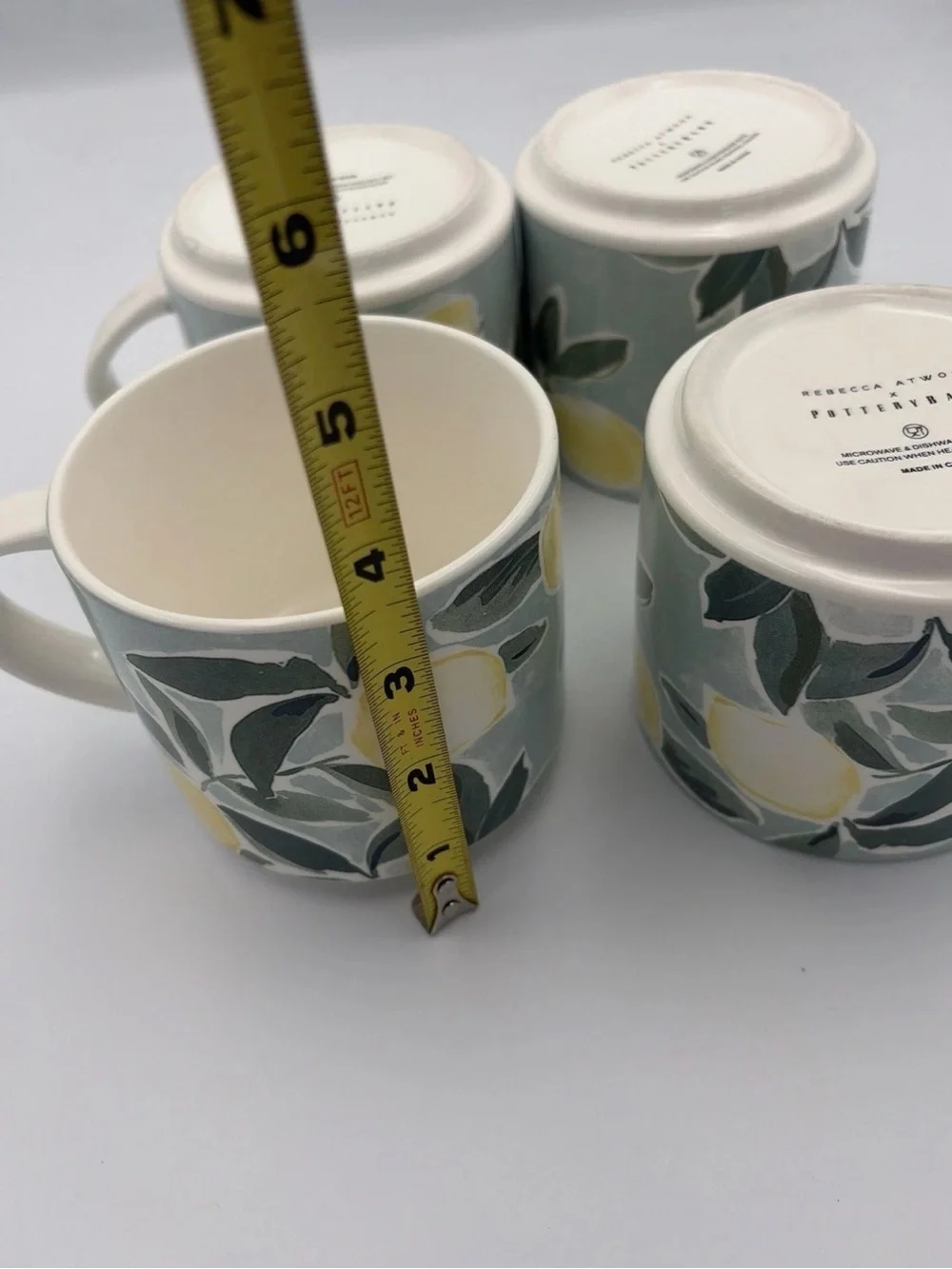 Pottery Barn Lot of 4 Coffee Mugs Rebecca Atwood Lemon Stoneware Cups